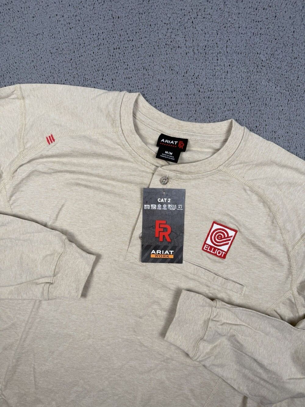 Ariat FR Shirt Mens M Tan Henley Long Sleeve Work Flame Resistant CAT 2 NEW